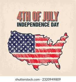 4th July Vector Poster Design with Map Vintage Look