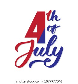 4th of July - vector typography, calligraphy, lettering, hand-writing. Composition in two color with stars. For  banner, label, tag, poster, wallpaper, flyer, invitation, cutout template.