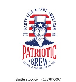 4th of July Vintage Craft Beer Label with Uncle Sam