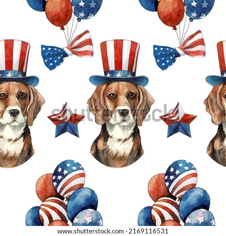 4th July Watercolor vector seamless pattern. Background with Independence Day attributes. Independence day pattern.