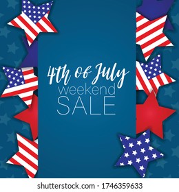 4th of July weekend sale banner. United States of America independence day holiday. National symbolics stars. Vector illustration.