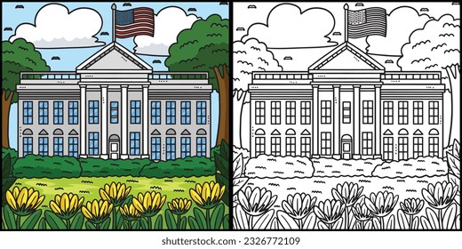 4th Of July The White House Coloring Illustration