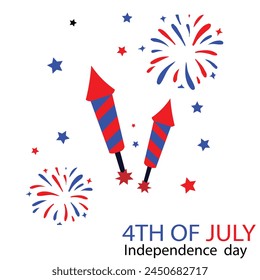 4th of july.Independence Day.firework .vector Design .red and blue .