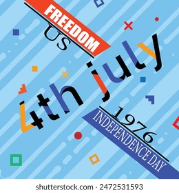 4th of july.vector design .colorful fonts.red blue yellow element .Us.1976.in blue background 