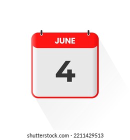 4th June calendar icon. June 4 calendar Date Month icon vector illustrator