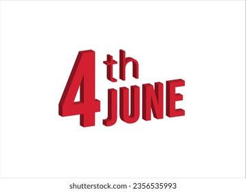 4th june , Daily calendar time and date schedule symbol. Modern design, 3d rendering. White background.