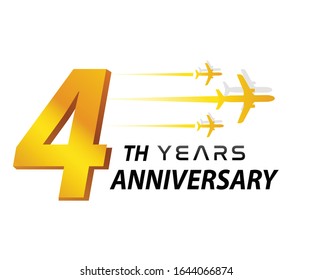 4th - logo second years aircraft aviation company anniversary, badge isolated on white background - Vector