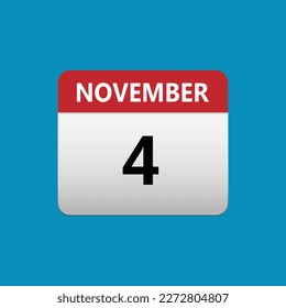 4th November calendar icon. November 4 calendar Date Month icon. Isolated on blue background