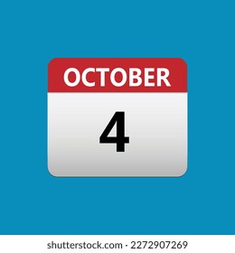 4th October calendar icon. October 4 calendar Date Month icon. Isolated on blue background