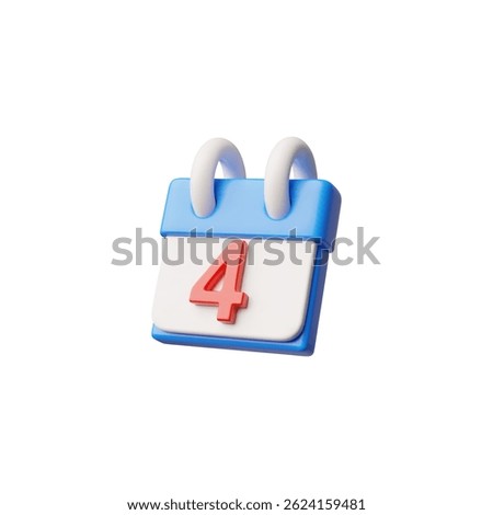 4th page day calendar vector 3D cartoon plastic style design element for American Independence day decoration. National celebration attribute. USA festive symbols. 4th of July