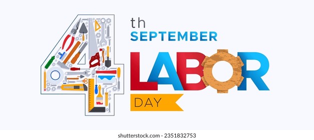 4th september. usa labor day with handyman tools elements. celebration of international labor day