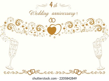 4th wedding anniversary card for congratulations and writing text. Linen wedding. invitation card on a white background. Two glasses of champagne. Toast. Vector illustration svg