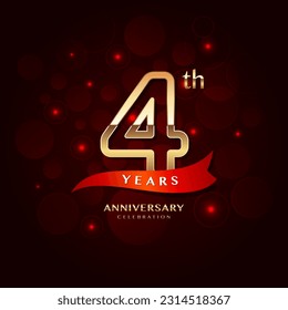 4th year anniversary celebration logo design with a golden number and red ribbon, vector template
