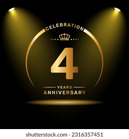 4th year anniversary celebration logo design with gold color number and ring, logo vector template