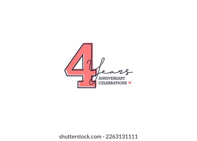 Cuarto aniversario. Concepto de diseño de plantillas de aniversario con color melocotón y línea negra, diseño para eventos, tarjeta de invitación, tarjeta de saludo, banner, afiche, volante, portada de libros e impresión. Vector Eps10