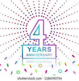 4th years anniversary celebration with colorful design with fireworks  and colorful confetti isolated on white background. for birthday celebration.