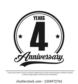 4th years anniversary celebration emblem logo label, black and white stamp isolated, vector illustration template design for celebration greeting card and invitation card