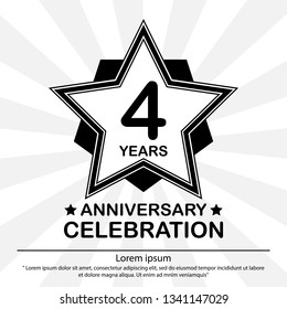 4th years anniversary celebration emblem. anniversary star logo label, black and white stamp isolated, vector illustration template design for celebration greeting card and invitation card