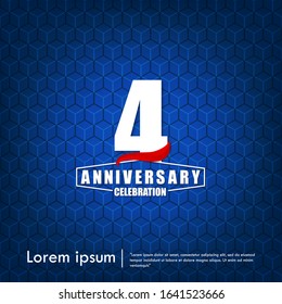 4th years anniversary celebration emblem. white anniversary logo isolated with red ribbon on blue background. vector illustration template design for web, flyers, poster, greeting & invitation card