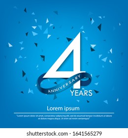 4th years anniversary celebration emblem. white anniversary logo isolated with blue circle ribbon. vector illustration template design for web, poster, flyers, greeting card and invitation card