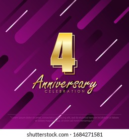 4th years anniversary celebration emblem. anniversary elegance golden logo on gradient geometric shapes background, vector illustration template design for web, flyers, greeting card & invitation card