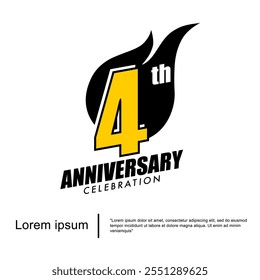 4th years anniversary celebration emblem. anniversary logo isolated with sparks - fireball on white background. vector illustration template design for web, flyers, poster, greeting card