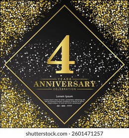 4th years anniversary celebration emblem. elegant golden anniversary logo isolated with stars glittering on black background. vector illustration template design for web, flyers, poster, greeting card