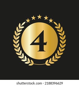 4th Years Anniversary Celebration Icon Vector Logo Design Template With Golden Concept