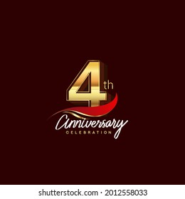 4th years anniversary celebration logotype. Anniversary logo with red feather and golden color isolated on elegant background, vector design for celebration, invitation card, and greeting card
