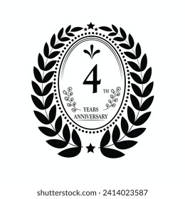 Celebración del cuarto aniversario. Ilustración festiva Vector Template Color dorado, La decoración de la fiesta de cumpleaños o boda.
