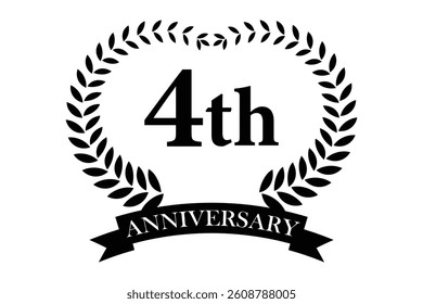 4th years anniversary icon with laurel wreath and number, vector illustration.