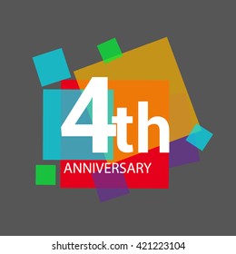 4th years anniversary logo, vector design isolated on colorful geometric background, for birthday celebration.