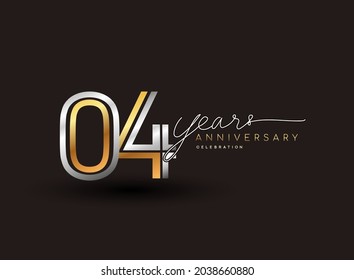 4th years anniversary logotype with multiple line silver and golden color isolated on black background for celebration event.