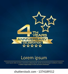 4th years elegance golden and star anniversary celebration emblem ,anniversary logo design for web, game, creative poster, booklet, leaflet, flyer, magazine, greeting card and invitation card