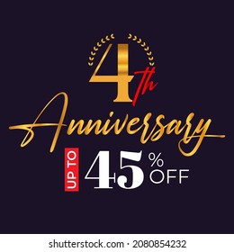 4th-anniversary golden wreath logo and up to 45% off the black background	