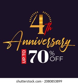 4th-anniversary golden wreath logo and up to 70% off the black background	