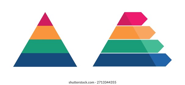 4-stufiges Pyramidendiagramm mit bunten Schichten und Verbindungslinien für die Datenvisualisierung