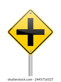 4-way intersection traffic sign traffic sign on white background