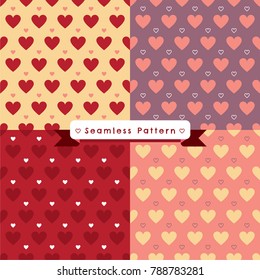 4-way seamless patterns of symmetric hearts in sweet color background