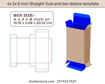  4x 2x 8 Inch Straight Tuck end box dieline template