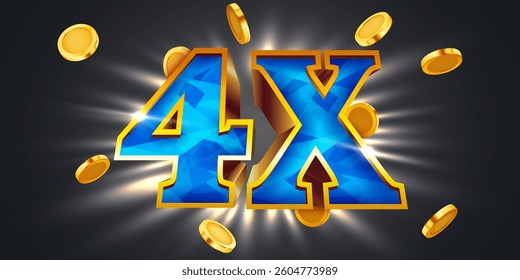 4x winner banner, promotion flyer, prize label. Vector illustration