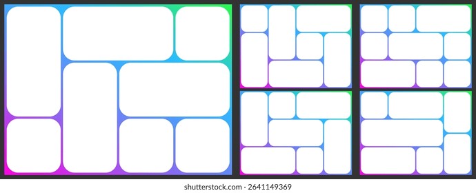 4x3 brutalist grid template. Photo layout bento box design. Collage mosaic shape post background. Slide moodboard brochure, montage poster abstract figure. Rectangular image gallery, circlular style
