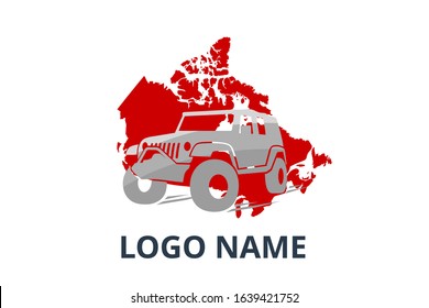 4x4 extreme adventure sport utility vehicle car icon for community emblem. Off-road car vehicle logo sign design for journey travel agency or club. drive over canada.