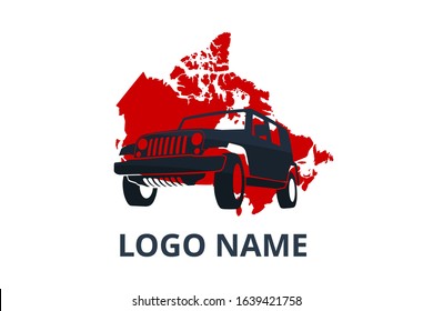 4x4 extreme adventure sport utility vehicle car icon for community emblem. Off-road car vehicle logo sign design for journey travel agency or club. drive over canada.