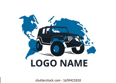 4x4 extreme adventure sport utility vehicle car icon for community emblem. Off-road car vehicle logo sign design for journey travel agency or club. drive over world.
