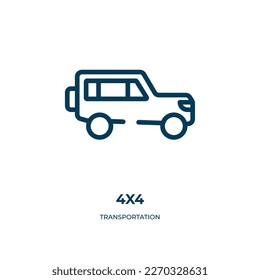 4x4 icon. Linear vector illustration from transportation collection. Outline 4x4 icon vector. Thin line symbol for use on web and mobile apps, logo, print media.