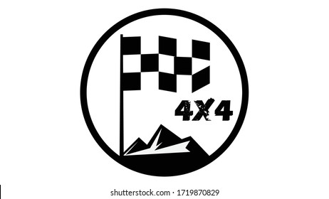4x4 icon vector concept with finishing flag and mountain in the background