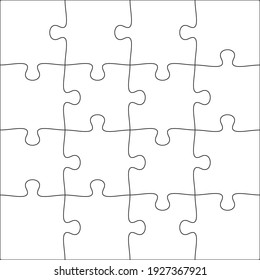 4x4 Jigsaw puzzle blank template background light lines. every piece is a single shape.