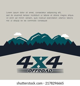 4x4 Logo Element. 4 Wheel Drive Graphic Design. Off Road Trip. Nature Adventure. Way To The Mountain. Extreme Travel. Expedition To Cross Country.