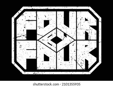 Logo 4x4. emblema de Cuatro por Cuatro.  Ilustración tipográfica digital con problemas